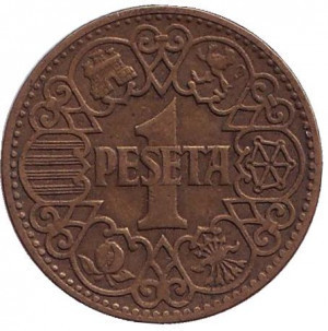 Монета 1 песета. 1944 рік, Іспанія.(Г) Полтава - фото 1
