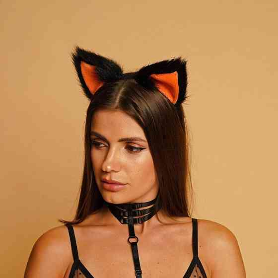 Меховые ушки кошки, Черные с оранжевым OKOVA Sex Aura Киев
