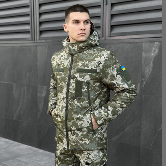 Чоловіча тактична військова зимова зимова куртка Pobedov Winter армійська з капюшоном водовідштовхувальна піксель Одеса