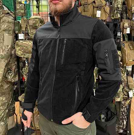 Чоловіча флісова кофта Safari Tactical на блискавці із Softshell вставками (Чорний) 3XL Вінниця