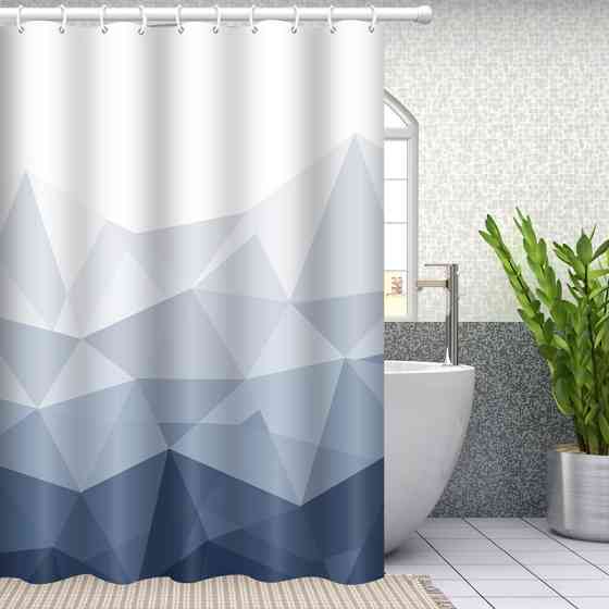 Шторка для ванной комнаты Bathlux 180 x 180 см с водоотталкивающим покрытием, белая с синим принтом Каменец-Подольский