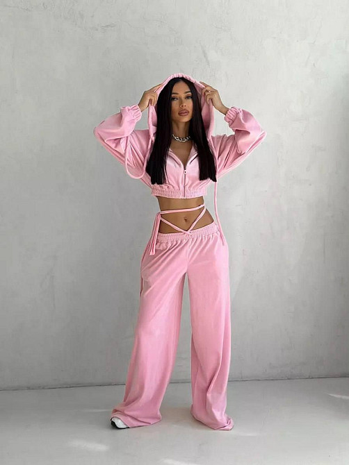 Жіночий стильний повсякденний велюровий костюм плюш-велюр Рожевий, 44/46 Одеса - фото 1