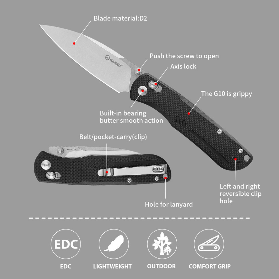 Ніж складаний Ganzo G771-BK чорний Ровно - изображение 7