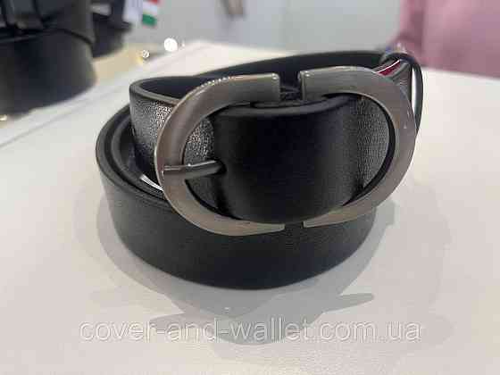 Стильний жіночий ремінь чорного кольору з округлою пряжкою 30 мм PS Leather Київ