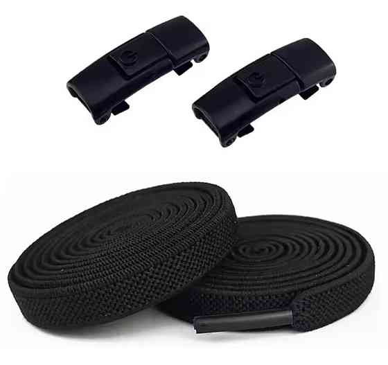 Еластичні шнурки без зав'язок з металевими застібками в колір Чорний Смела