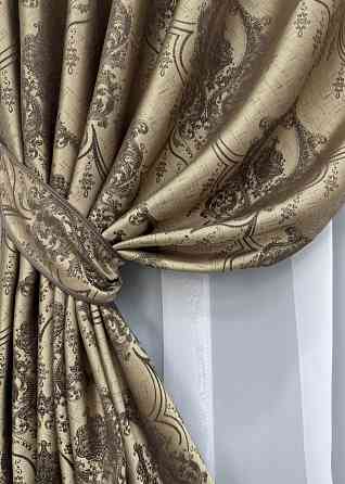 Комплект штор на люверсах VR-Textil Парча № 1775ш Бежевый с венге 155х270 см 2 шт (37-0259) Киев