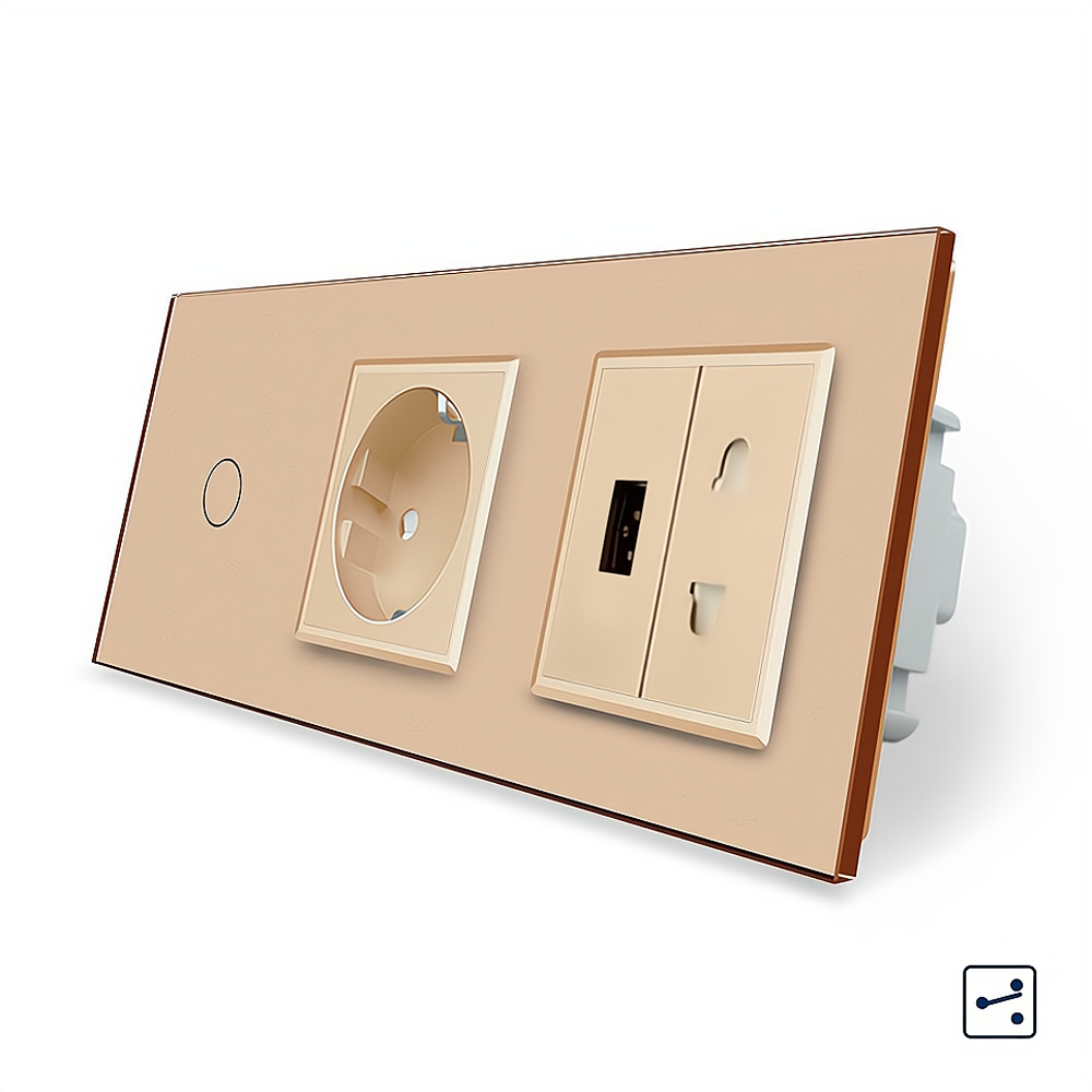 LIVOLO Сенсорний прохідний/перехресний вимикач 1 сенсор 1 розетка 1 USB 1 розетка універсальна Киев - изображение 3