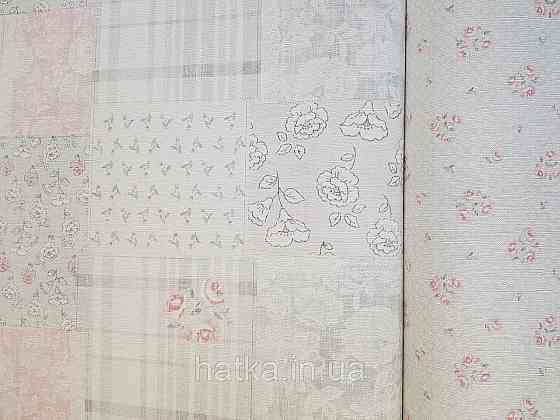 Шпалери вініл на флізеліні A.S.Creation Maison charme 0.53x10 прованс під плитку квіти смуги рожеві сірі Київ