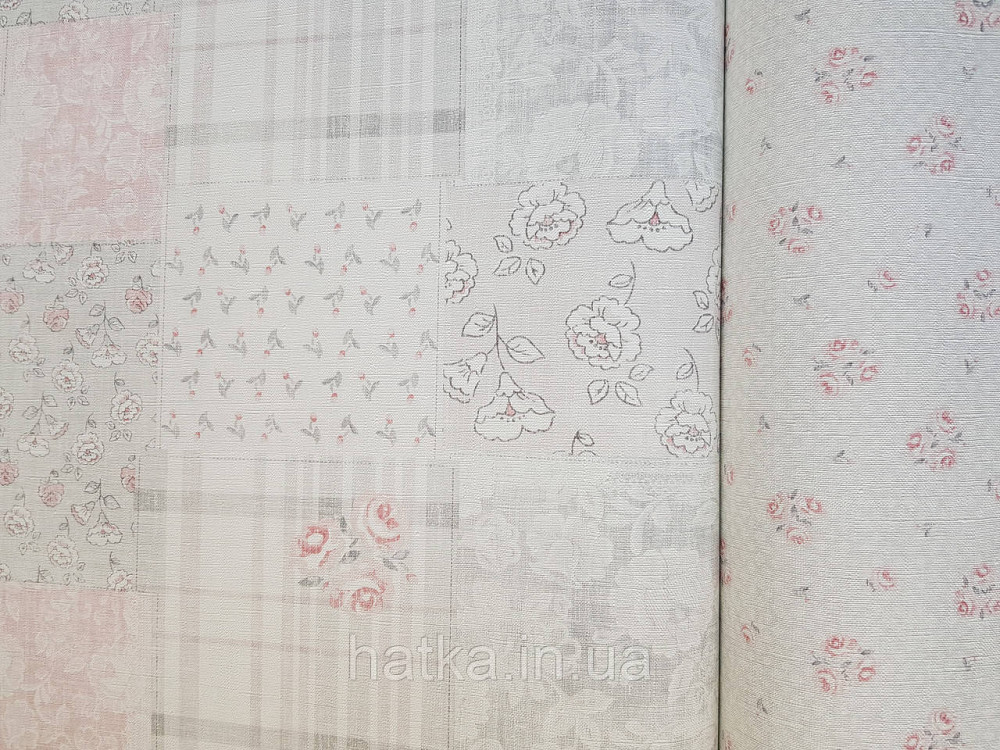 Шпалери вініл на флізеліні A.S.Creation Maison charme 0.53x10 прованс під плитку квіти смуги рожеві сірі Київ - фото 2