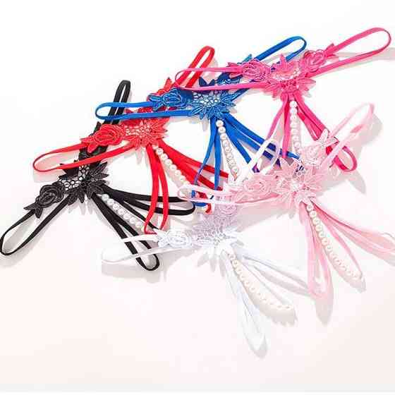 Стрінги з намистинками та квітами - Рожевий - S/M - Еротична білизна Вінниця