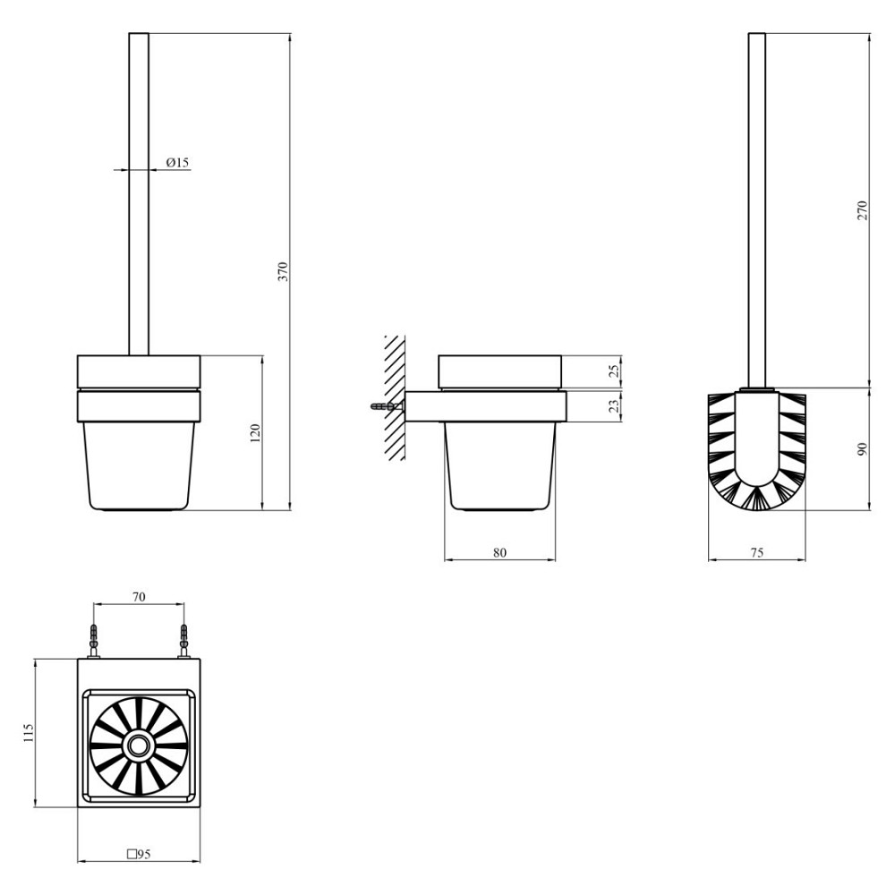 Йоржик для унітаза настінний Kroner KRP Edelstahl Kubus - SCH3910 чорний Київ - фото 4