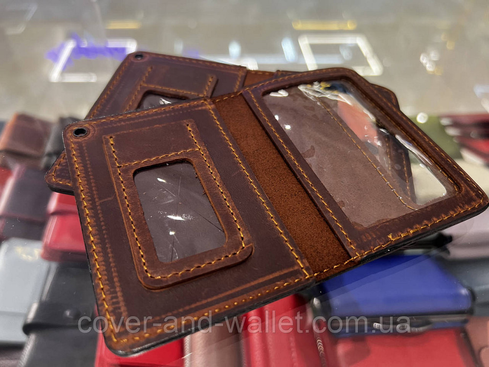 Шкіряна обкладинка ДСНС із відділенням для жетону коричневого кольору Puos Київ - фото 14
