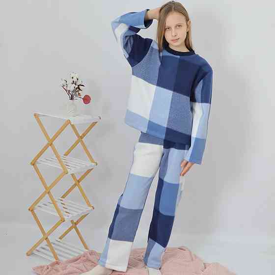 Дитяча тепла флісова піжама в синю клітинку Кам'янець-Подільський