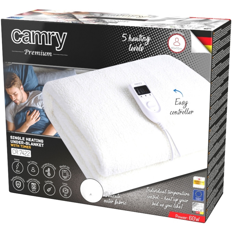Електропростирадло Camry CR 7422 з таймером 60 Вт/ 160x100/ 5 рівнів нагріву/ автовимкненння Винница - изображение 2