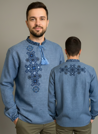 Чоловіча вишиванка з вишивкою на спині та комірцем стійкою Київ