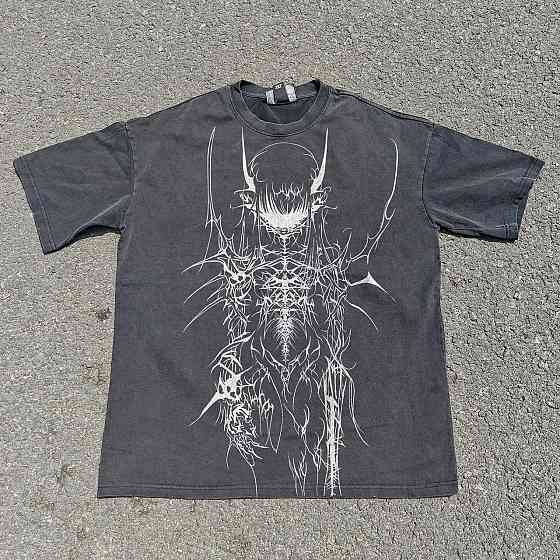 Футболка чоловіча з принтом аніме Аніме Блакк Кйберсігіл Гірл оверсайз (S/M/L) Черний Дніпро