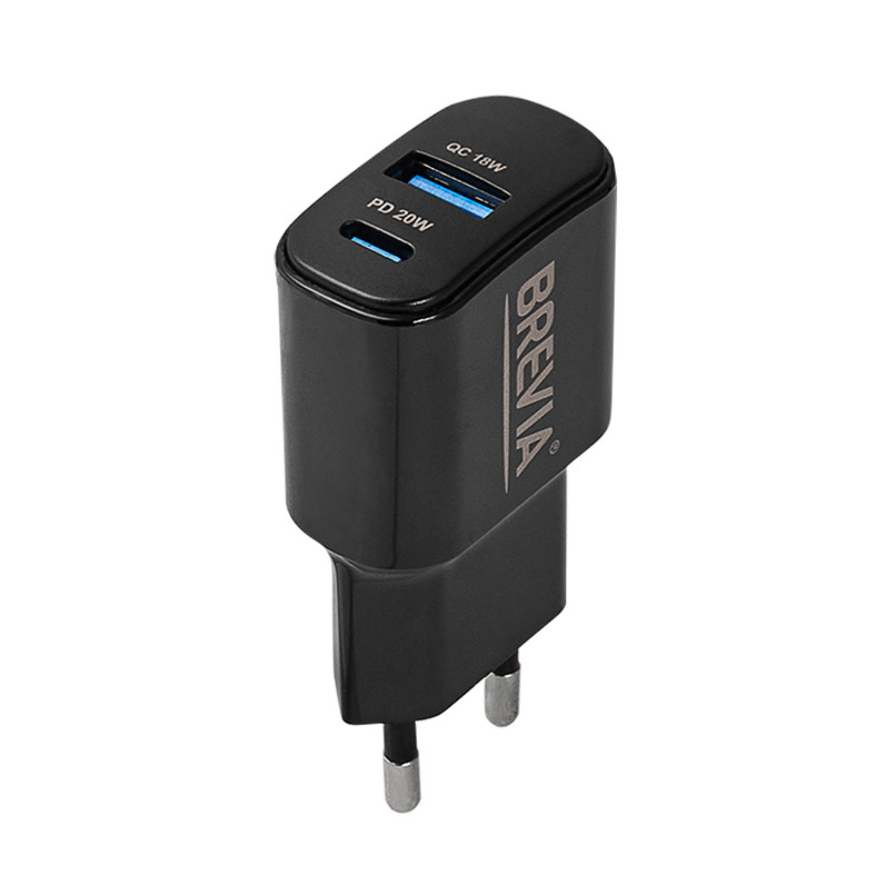 Мережевий зарядний пристрій Brevia ePower PD20W USB-C+USB-A чорний Львів - фото 3
