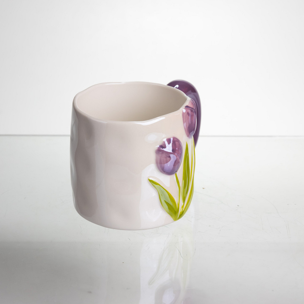 Новорічна порцелянова чашка для чаю та кави "Ніжний Тюльпан" з 3D-декором 400 мл,святкова кружка чашка на подарунок Фіолетовий Київ - фото 4