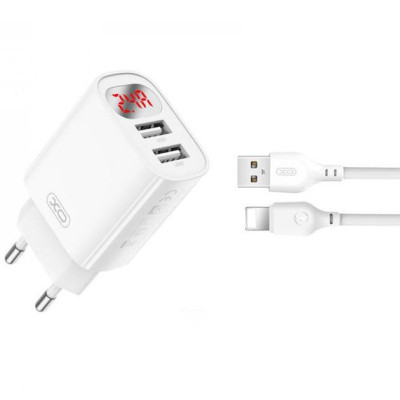 Зарядний пристрій XO L95 (2USB/2.4A) + USB - Lightning White (XO-L95-L) Вінниця - фото 1