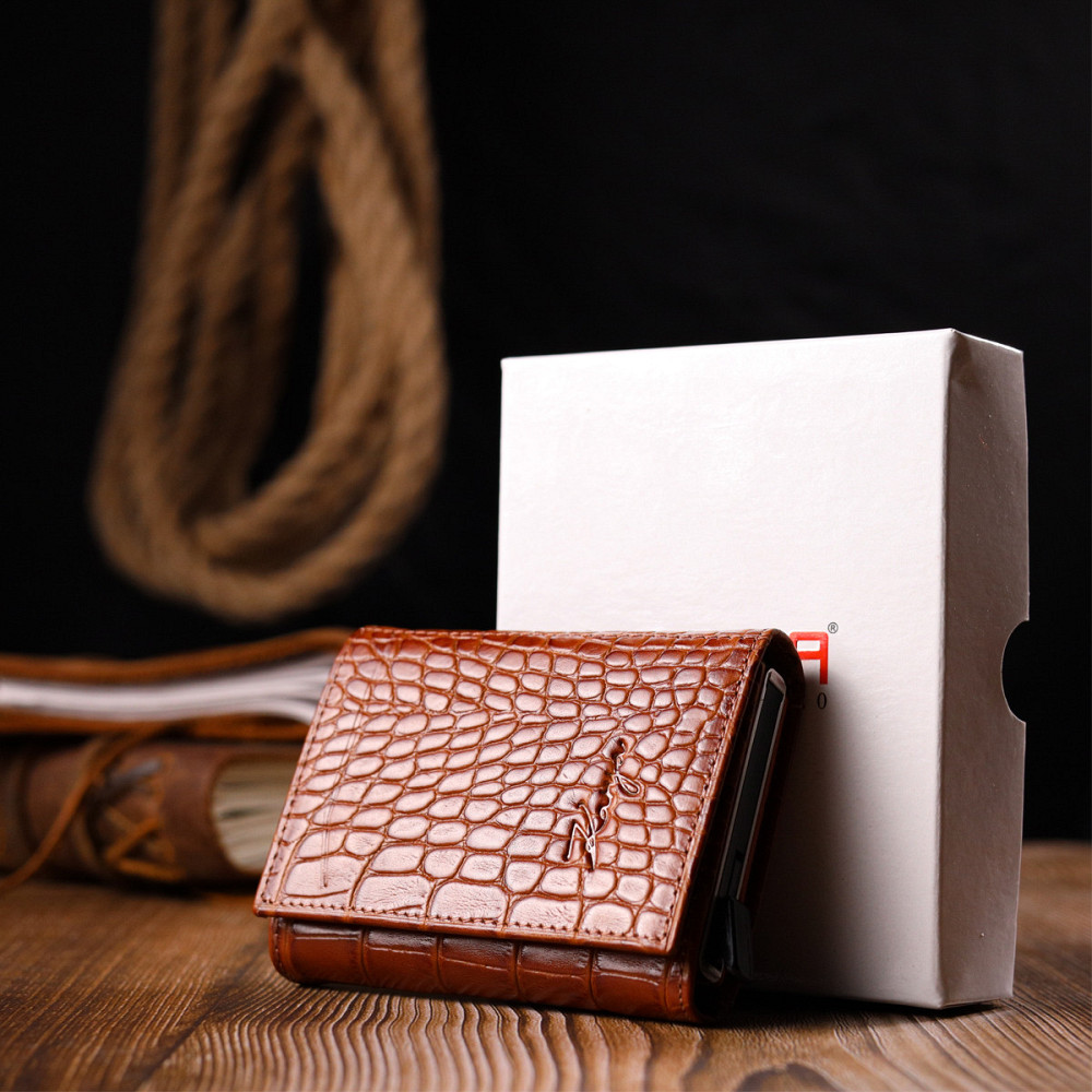 Візитниця з натуральної фактурної шкіри під крокодила KARYA 20986 Коричневий Київ - фото 10