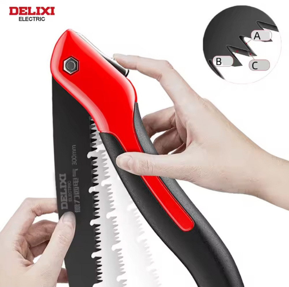 Ручная складная пила 350 мм DELIXE из прочной стали 70 см красно-черный Киев - изображение 4