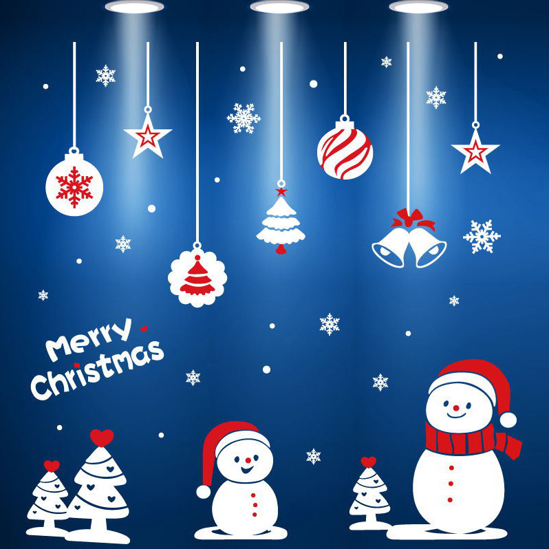 Силіконові новорічні наклейки на вікна Сніговики 50 на 70 см різнобарвний Київ - фото 1