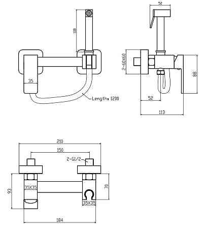 Черный смеситель для гигиенического душа Zerix FTK-222 с лейкой ZX5842 Харьков