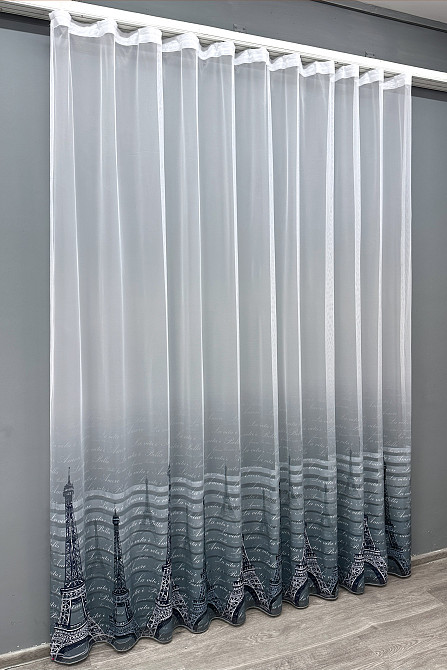 Тюль VR-Textil 1750т с принтом Париж Синий с белым 300х270 см (42-0785) Киев - изображение 3