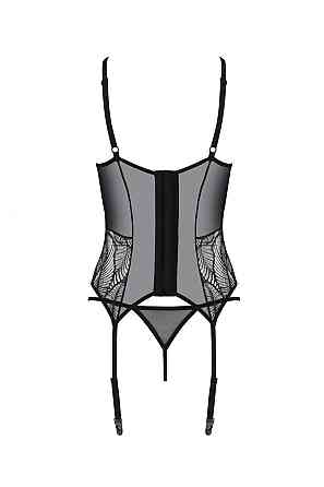 Корсет Passion LEAFA CORSET black L/XL, м'які чашки, затискачі для панчіх, стрінги в комплекті Sex Aura Київ