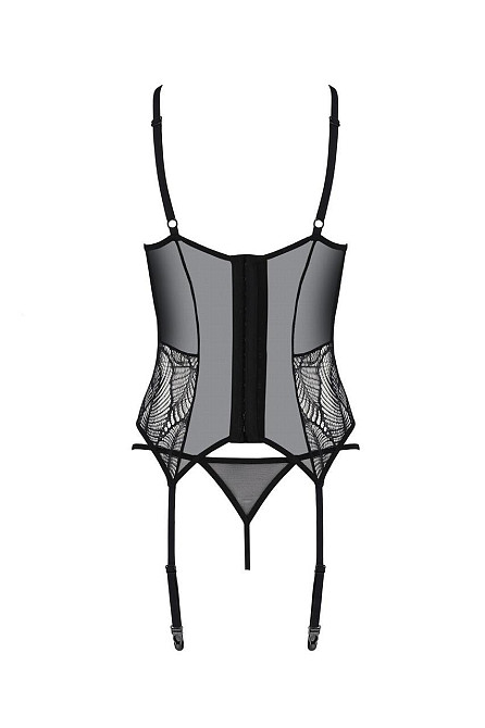 Корсет Passion LEAFA CORSET black L/XL, м'які чашки, затискачі для панчіх, стрінги в комплекті Sex Aura Київ - фото 4