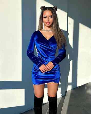 Жіноча святкова романтична мініплаття зі складкою якісний королівський оксамит Електрик, 42/44 Одеса