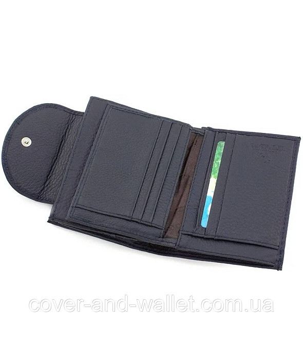 Компактний шкіряний жіночий гаманець синього кольору на багато карток Marco Coverna Київ - фото 6