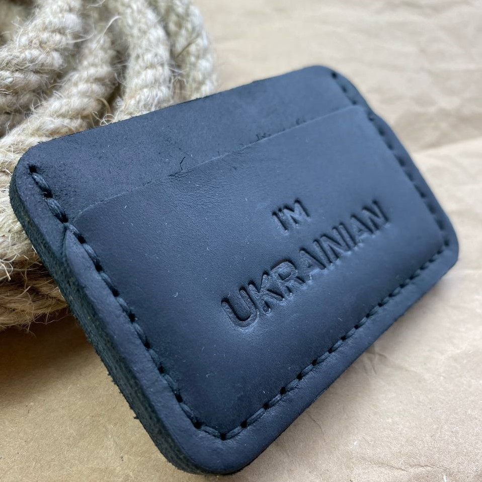 Картхолдер шкіряний Чорний із тисненням UA, стильний органайзер чохол зі шкіри для 4 банківських картокMasterSem Київ - фото 1