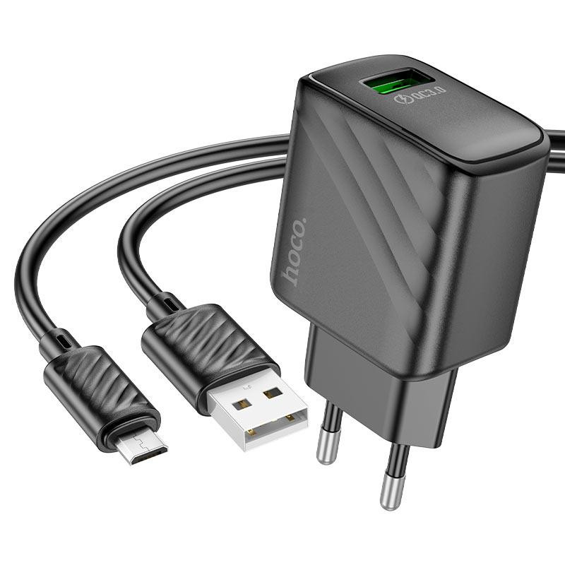 Сетевое зарядное устройство с кабелем HOCO CS21A Rich single port QC3.0 charger set(Micro)(EU) Black Одесса - изображение 1