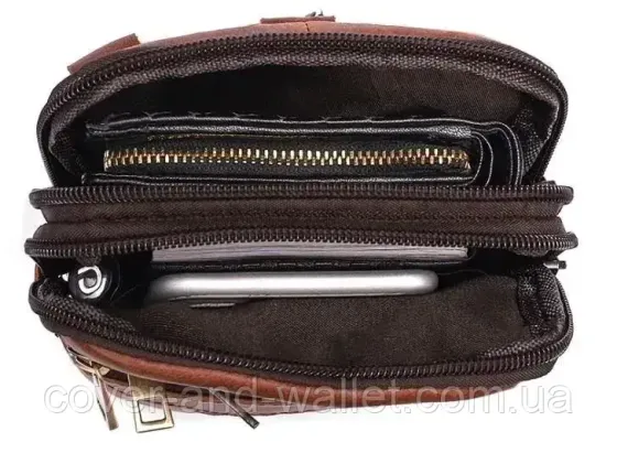 Светло-коричневая мужская кожаная сумка через плечо небольшого размера PS Leather 14724 Киев