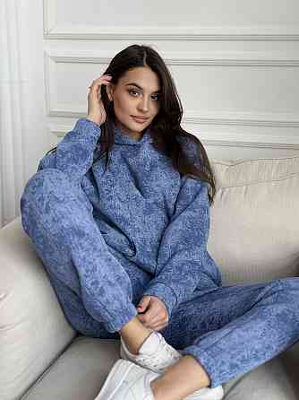 Теплый костюм женский мраморный принт на флисе Голубой S-M Харьков