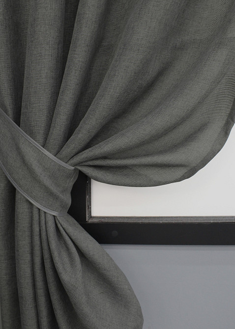 Комплект коротких штор VR-Textil Лен Мешковина № 1473ш Темно-серый 130х170 см 2 шт (35-0225) Киев - изображение 3