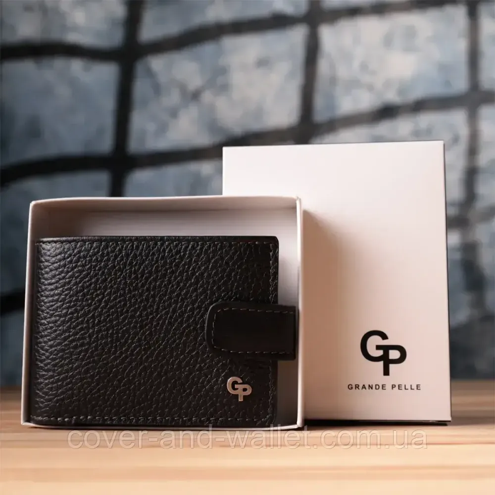 Люксовое мужское портмоне из итальянской зернистой кожи черного цвета Grande Pelle Киев - изображение 10