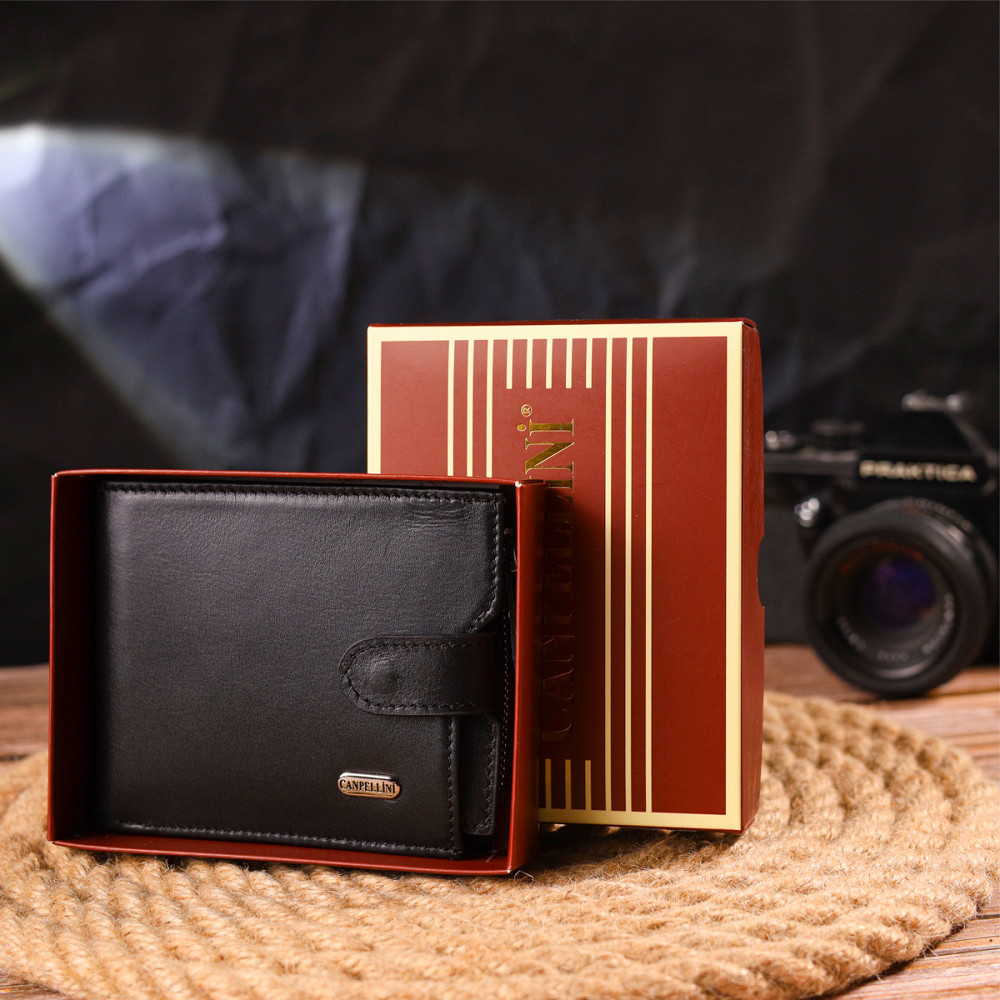 Стильний чоловічий горизонтальний гаманець із натуральної гладкої шкіри CANPELLINI 21505 Чорний Київ - фото 9