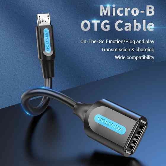 Перехідник USB 2.0 Micro BM --> USB AF (OTG) 0.15 м,  PVC Vention чорний Вінниця