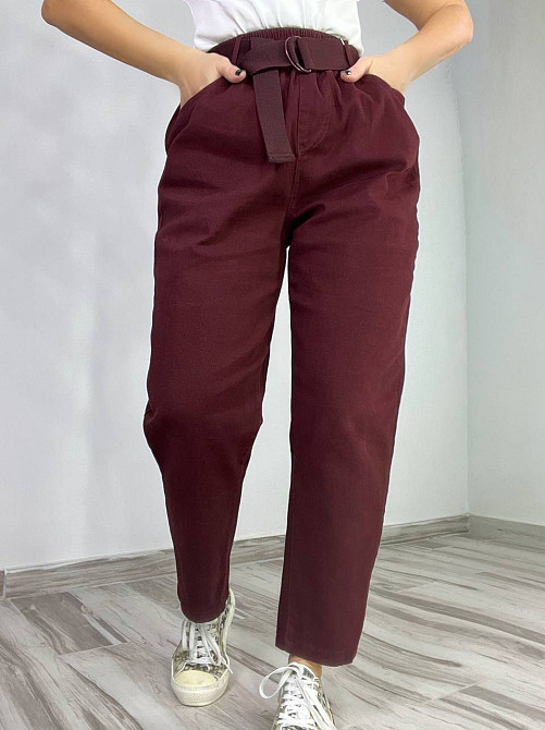 Джинси жіночі A-N 25072 MOM банани талія на резинці з ременем стрейчеві оверсайз бордовий, бордовий, Одеса - фото 9