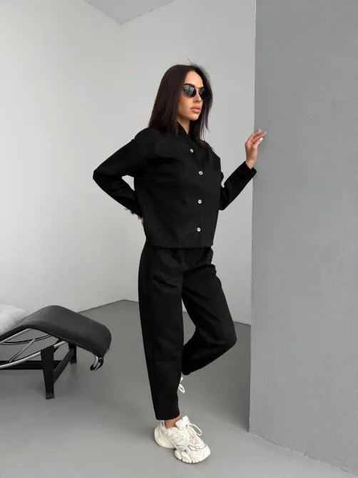 Жіночий костюм із замшу на дайвінгу чорний та світлий беж Одеса - фото 8