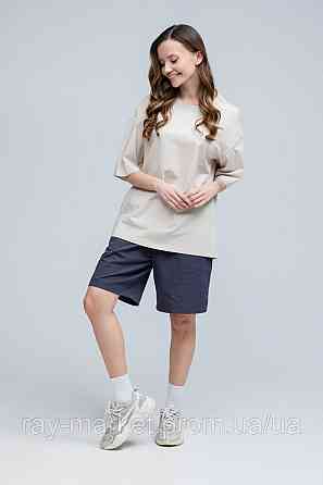Костюм футболка оверсайз бежева та шорти темно-сірі RAY BASIC жіночий (U1801W-Cream-Grey) Київ