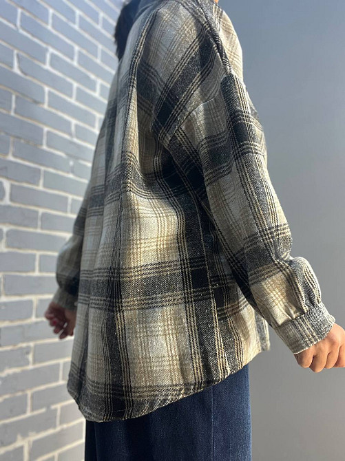 Сорочка жіноча A-N 211 картата оверсайз в клітинку тепла байкова кишеня one size темно бежева, темно-бежевий, one size Київ - фото 12
