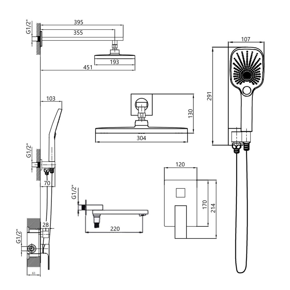 Душова система універсальна Qtap Gemini прихованого монтажу на три споживачі QTGEM114CRM45702 Chrome Київ - фото 2