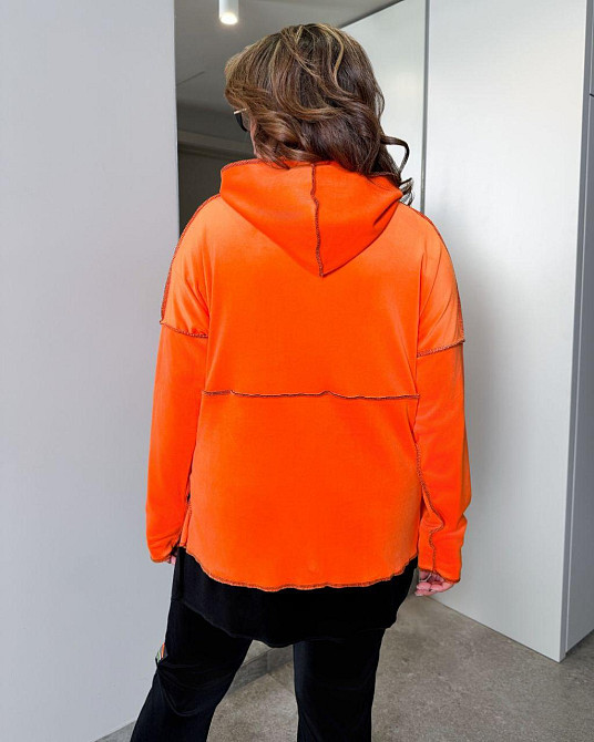 Женский стильный повседневный костюм из качественного велюра Оранжевый, 60/64 Одесса - изображение 3