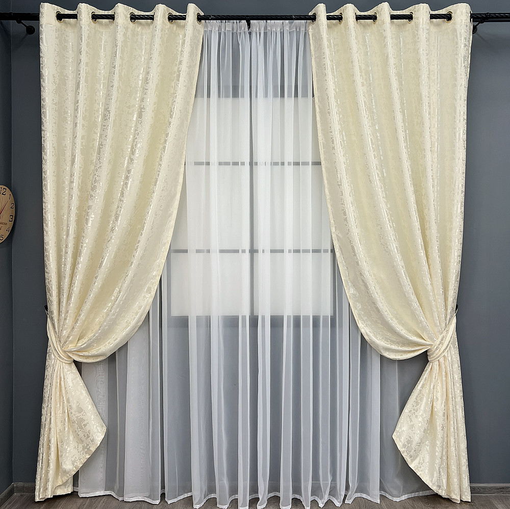 Комплект штор на люверсах VR-Textil Льон мармур Pavliani ХО № 1908ш Молочний 150х250 см 2 шт (37-0319) Київ - фото 2
