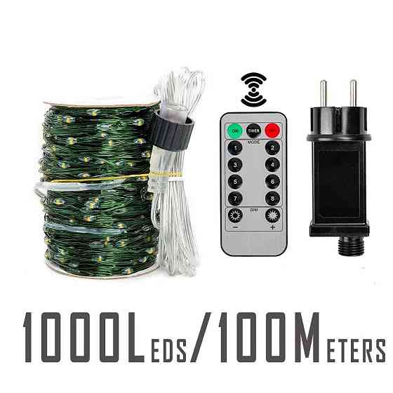 Гірлянда роса на зеленому проводі 100 метрів 1000 лед Niki Light капля роси з режимами вулична гірлянда на пульті Мультиколор Київ