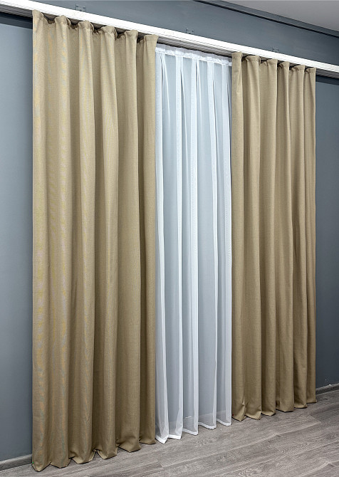 Комплект готовых штор VR-Textil Лен № 1742ш Темно-бежевый 150х275 см 2 шт (33-0804 Киев - изображение 4