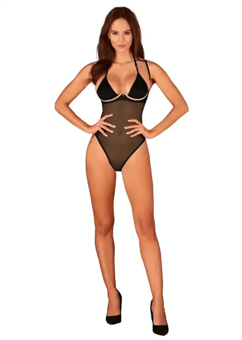 Прозоре боді Obsessive Selinne teddy XL/2XL Black, дрібна сітка, подвійні бретелі Львів - фото 6